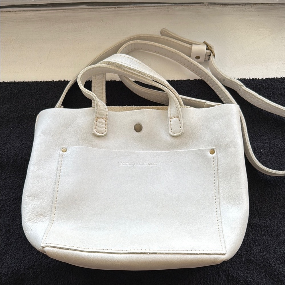 Portland Leather “Almost Perfect” Mini Crossbody Tote. In color “bone”.